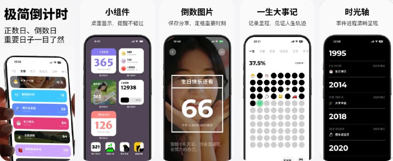  #应用限免  软件名称：倒计时321-倒数纪念日  支持平台：#iOS 17.0+  软件价格：内购限免  软件简介：一款极简风格的倒数日和纪念日提醒工具，适合记录和管理各类重要日子，如生日、纪念日、考试、旅行等