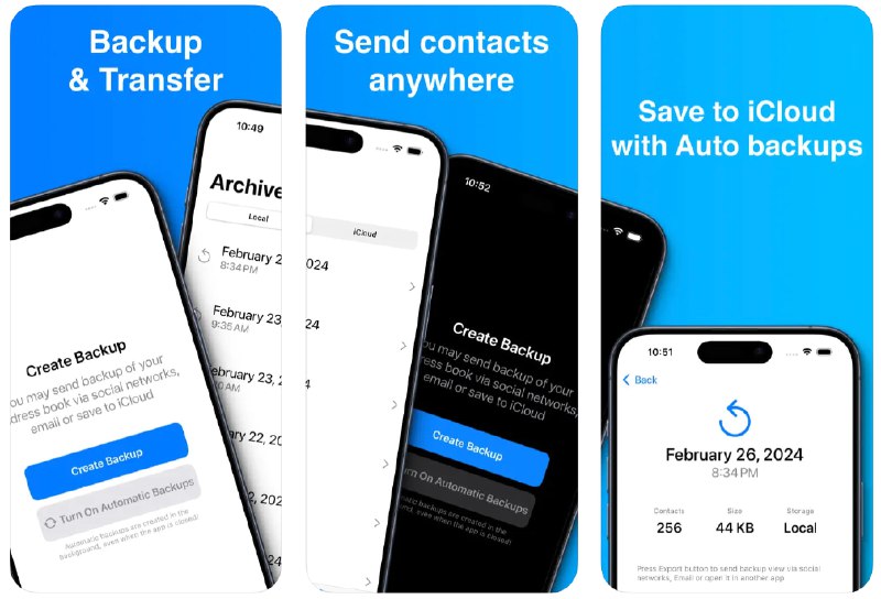  #应用限免  软件名称：Contacts Transfer & Backup Pro  支持平台：#iOS 15.0+  软件价格：¥6.00 -> ¥0.00  软件简介：一款联系人备份应用，支持本地备份和 iCloud 备份两种模式，方便您在多台设备中访问联系人信息，您还可以设置自动备份以确保信息完整和安全