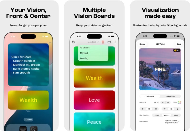  #应用限免  软件名称：愿景 - 有目标地生活  支持平台：#iOS 17.0+  软件价格：内购限免  软件简介：一款帮你将目标转化为每日灵感的便签应用