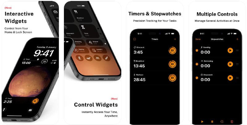  #应用限免  软件名称：Timeris - Timer & Stopwatch  支持平台：#iOS 17.0+  软件价格：¥8.00 -> ¥0.00  软件简介：一款计时器应用
