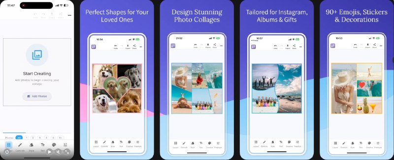  #应用限免  软件名称：Photo Collage: Grid Maker  支持平台：#iOS 13.0+  软件价格：￥15.00 -> ¥0.00  软件简介：一款照片拼贴与图片编辑应用，提供 100+ 专业布局（包括网格、心形、星形、圆形、三角形、斜角、波浪等），支持智能按照片数量筛选模板