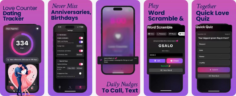  #应用限免  软件名称：My Love Relationship Tracker  支持平台：#iOS 17.6+  软件价格：内购限免  软件简介：一款恋爱纪念与倒计时工具，你可以记录在一起的天数、重要纪念日和未来里程碑，让恋爱历程一目了然