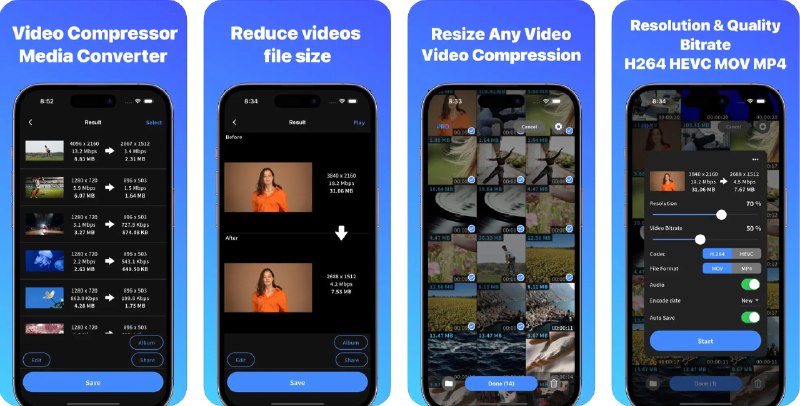  #应用限免  软件名称：Batch Video Compressor: Saving  支持平台：#iOS 14.0+  软件价格：内购限免  软件简介：一款批量视频压缩工具，可一次性处理多条视频，支持自定义分辨率与比特率，选择编码器（H.264/HEVC）与格式（MP4/MOV），可选是否保留音频
