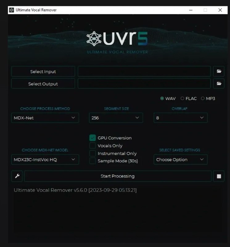  #优质应用  软件名称：ULTIMATE VOCAL REMOVER V5  支持平台：#macOS #Windows   软件价格：免费  软件简介：一个人声伴奏分离软件，可以提取视频背景音乐，您只需要选择输入目录导入需要处理的音乐，选择输出目录设置导出音频文件的位置即可，有多种处理模式可以切换，您可以分别尝试以获得最佳效果  软件下载：点击下载