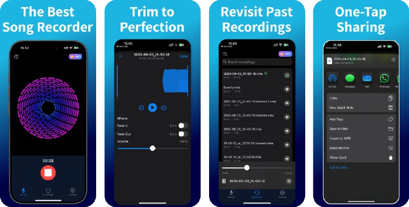  #应用限免  软件名称：Song Recorder  支持平台：#iOS 16.0+  软件价格：内购限免  软件简介：一款简单易用的录音工具，适合录制歌曲、语音备忘、讲座、会议等多种场景