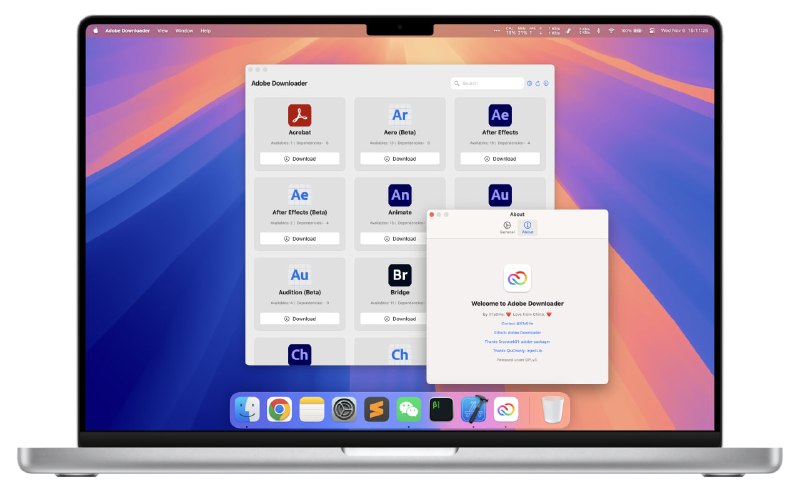  #优质应用  软件名称：Adobe Downloader  支持平台：#macOS  软件价格：免费  软件简介：一款可以简化 Adobe 应用的下载和安装过程的软件