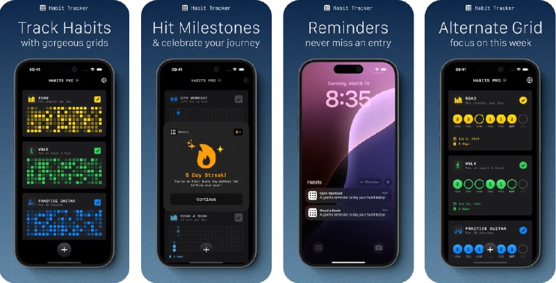  #应用限免  软件名称：习惯打卡  支持平台：#iOS 17.0+  软件价格：内购限免  软件简介：一款简洁高效的日常习惯追踪工具，帮助你培养好习惯、戒除坏习惯，实现个人目标