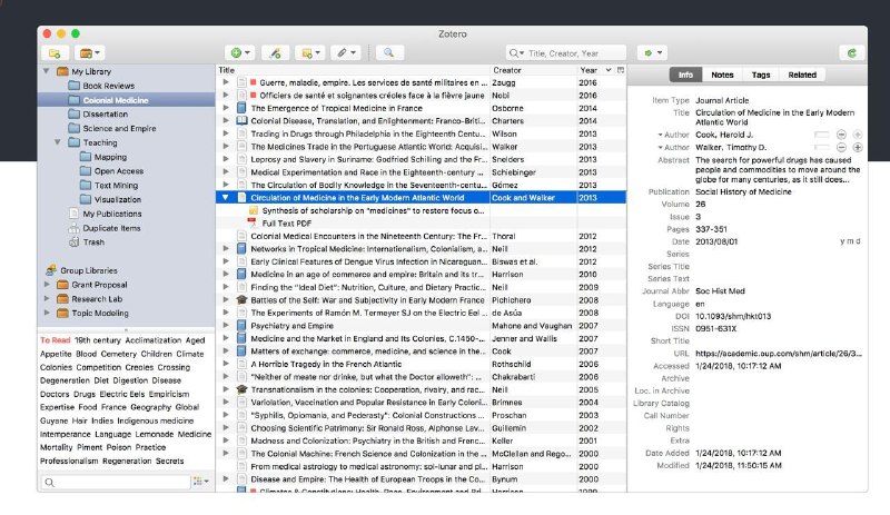  #优质应用  软件名称：zotero  支持平台：#iOS #macOS #Windows  软件价格：免费  软件简介：一款学术文献管理应用，支持从知网、万方、Web of Science等国内外平台一键导入文献资料，您可以方便地整理，批注或是使用翻译插件阅读，还可以一键引用文献内容到Word