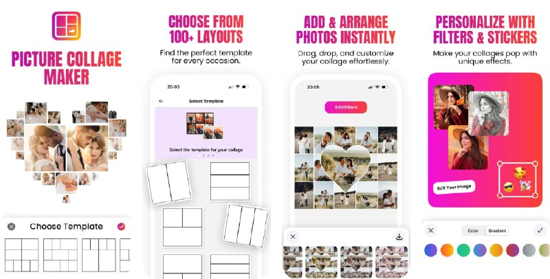  #应用限免  软件名称：Picture Collage Maker & Editor  支持平台：#iOS 15.6+  软件价格：内购限免  软件简介：一款易用的拼图与相册制作工具，内置大量模板与可自定义网格，支持添加背景、相框、边框和贴纸；提供裁剪、尺寸调整、基础编辑与滤镜；可添加多样文字样式（字体、颜色、效果），并以拖拽方式快速排版；支持导出高分辨率作品，方便打印或分享至社交平台