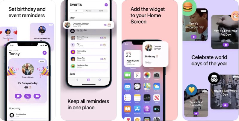  #应用限免  软件名称：Yayday - Reminder  支持平台：#iOS 14.0+  软件价格：¥22.00 -> ¥0.00  软件简介：一款生日和重要事件提醒应用，可以导入生日，并将事件对应联系人，提高事件提醒的组织性和准时性
