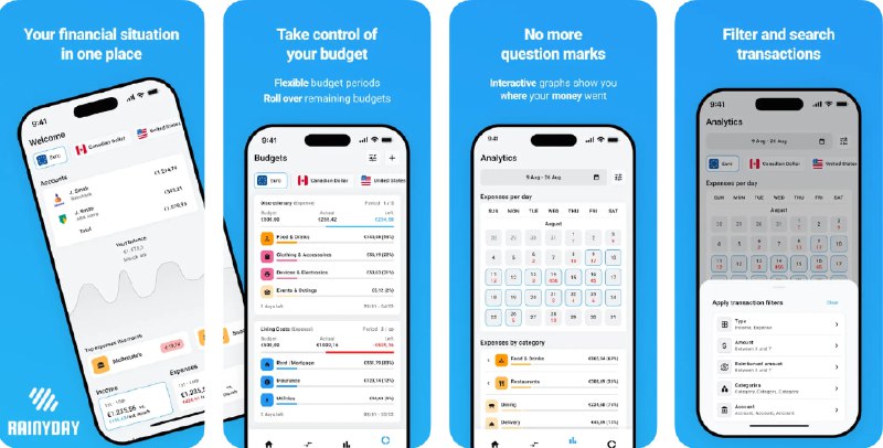  #应用限免  软件名称：RainyDay  支持平台：#iOS 13.0+  软件价格：内购限免（试用界面点击小字See All Plans即可看到内购0的选项）  软件简介：一款智能预算规划和支出追踪应用，可帮助您有效管理财务，您可以通过连接银行账户自动导入交易记录，轻松分类支出，跟踪日常和每月的开销