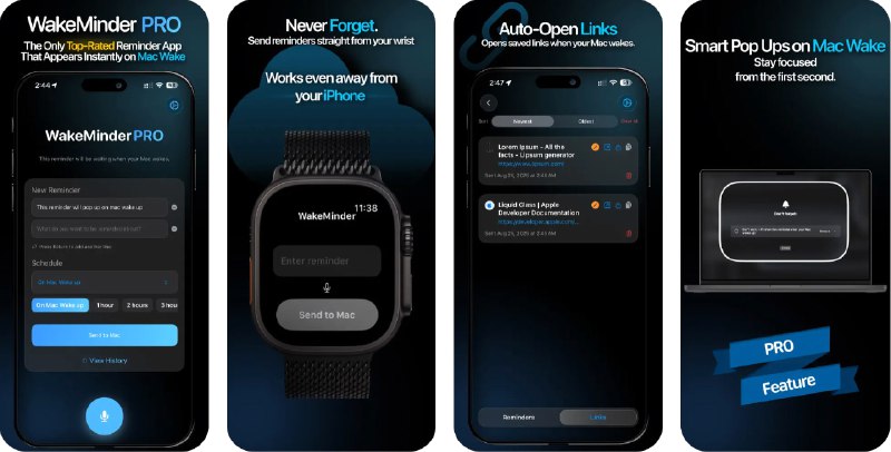  #应用限免  软件名称：WakeMinder  支持平台：#iOS 16.6+ #macOS 13.5+  软件价格：内购限免  软件简介：一款让待办提醒应用，支持自定义日期与时间，并通过 iCloud 在 iPhone、Apple Watch 与 Mac 间同步；Apple Watch 端可随时语音口述添加提醒；提供提醒历史查看、编辑与改期，适合专业人士、创作者或需要专注管理的用户