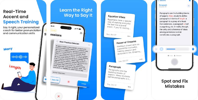  #应用限免  软件名称：SayItRight - Accent Training  支持平台：#iOS 17.0+  软件价格：内购限免  软件简介：一款英语发音纠正应用，无论您是初学者还是希望改进口语表达，都能通过互动练习课程，各类文章或自定义课程实时获取发音反馈，高级的语音识别技术会强调错误发音处，进度跟踪仪表盘会显示各个时间段的表现统计，您可以个性化难度设置匹配您的学习水平，并通过音频回放功能对比录音与正确发音，轻松提升口语能力