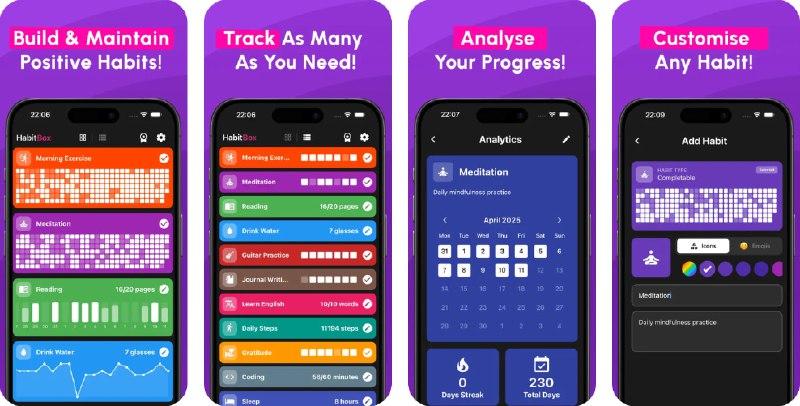  #应用限免  软件名称：习惯跟踪 - HabitBox  支持平台：#iOS 15.1+  软件价格：内购限免（若不显示价格重启应用，原价较高注意确认免费再点订阅）  软件简介：一款全能习惯追踪器，帮助您养成好习惯或打破坏习惯循环
