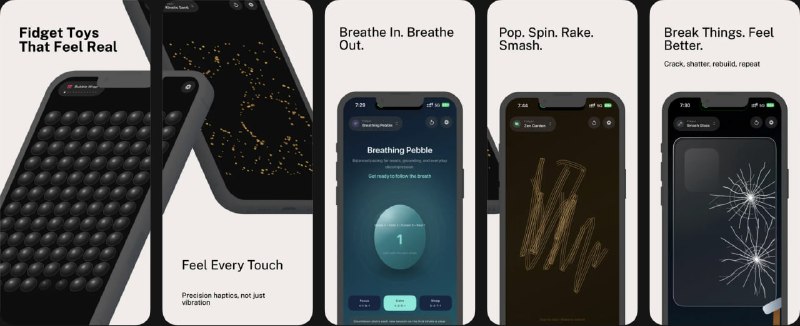  #应用限免  软件名称：Taptic Fidget: Stress Relief  支持平台：#iOS 17.0+  软件价格：内购限免  软件简介：一款解压应用，内置10+种手工解压玩具——泡池纸、开关、拨号盘、解压陀螺、动力沙、机械键盘、陀螺球、呼吸光球、碎玻璃、禅意花园等，通过实时合成音效+物理模拟实现