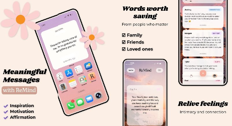 #应用限免  软件名称：ReMind: Message Diary  支持平台：#iOS 15.6+  软件价格：内购限免  软件简介：一款消息珍藏应用，支持保存来自 iMessage、WhatsApp、Instagram 等各平台的有意义文字，提供每日提醒、精美壁纸主题和分类管理