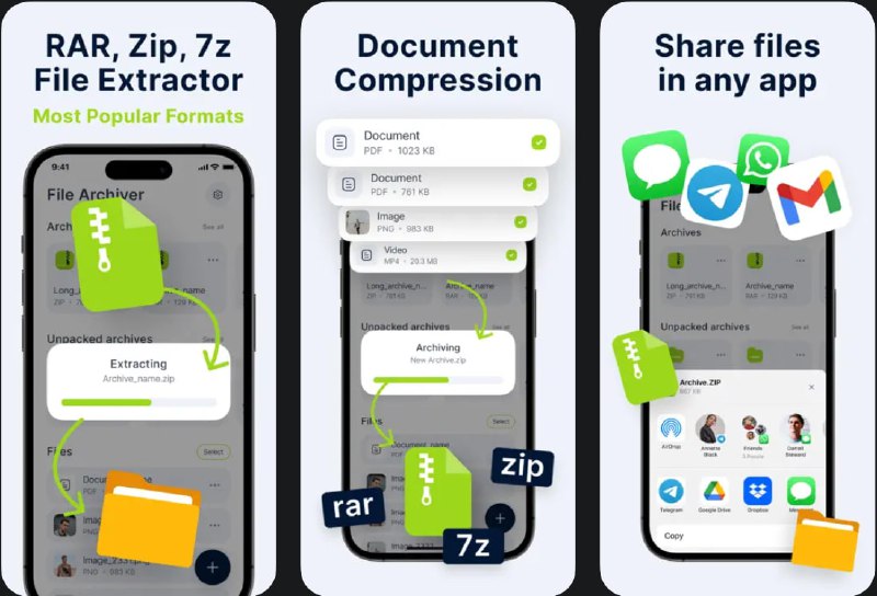 #应用限免  软件名称：RAR & Zip File Extractor  支持平台：#iOS 14.0+  软件价格：内购限免（需要代理）  软件简介：一款高效的文件解压和管理工具，能够处理多种压缩文件格式，包括RAR、ZIP、7z等