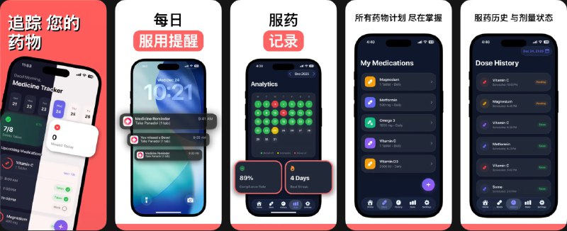  #应用限免  软件名称：Medloo - 吃药提醒与用药管理  支持平台：#iOS 26.0+  软件价格：￥28.00 -> ¥0.00  软件简介：一款专业的服药闹钟与健康记录应用，支持为每种药物设置个性化服药提醒，提供多种频次选择（每天、间隔天数、周期性等），可一键记录服药情况并查看详细的用药历史