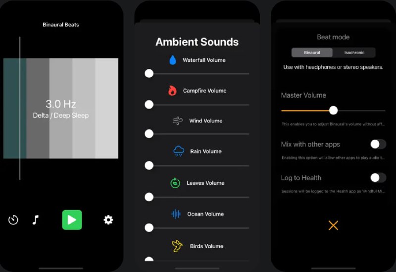  #应用限免  软件名称：Binaural Beats: Wave Sound Zen  支持平台：#iOS 16.0+  软件价格：内购限免  软件简介：一款白噪音应用，通过声音的力量提升您的专注和睡眠质量