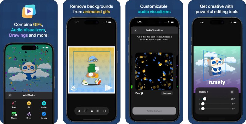 #应用限免  软件名称：Tunely: GIF & Video Maker  支持平台：#iOS 17.0+  软件价格：¥8.00 -> ¥0.00  软件简介：一款强大的 GIF 和视频制作工具，该应用提供了丰富的编辑功能，包括一键去除背景、添加文本、贴纸、滤镜等，帮助您制作个性化的作品