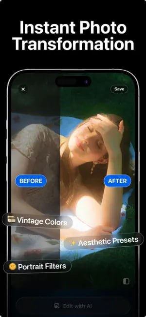  #应用限免  软件名称：Photo CamAI  支持平台：#iOS 18.5+  软件价格：终身版-> ¥0.00  软件简介：一款由人工智能驱动的照片编辑器，只需导入照片并轻触一次，应用程序便会利用设备上的AI技术分析光线、色彩、主体和场景，自动应用最适合的增强效果