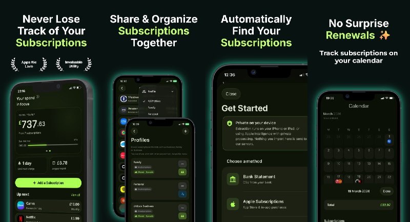  #应用限免  软件名称：Subio - Subscription Organizer  支持平台：#iOS 17.0+  软件价格：内购限免  软件简介：一款订阅管理工具，帮助您集中追踪所有订阅服务的续费日期、扣款时间和支出明细，支持多档案分类（个人/商务/共享）、邮件和账单自动检测订阅、多币种管理、智能提醒等功能