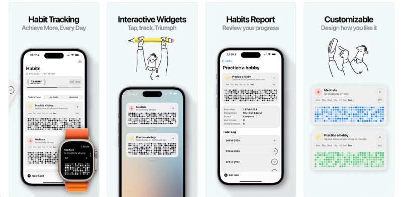  #应用限免  软件名称：Haby - Habit Tracker  支持平台：#iOS 17.0+  软件价格：内购限免  软件简介：一款帮助您建立和跟踪习惯的应用