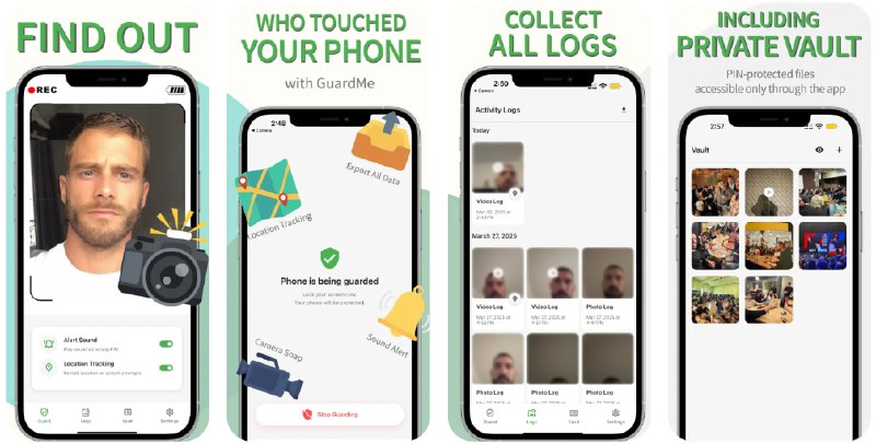  #应用限免  软件名称：GuardMe: Who Touched My Phone  支持平台：#iOS 15.1+  软件价格：内购限免（订阅按钮点不动请重启应用）  软件简介：一款专注于防盗和隐私防护的工具，帮助你监控和捕捉任何可能擅自解锁你手机的人，解锁手机时，应用会自动触发拍照并将照片安全存储于日志中，用于事后查证