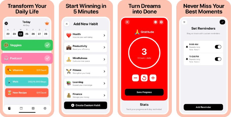  #应用限免  软件名称：Awesome Habits Daily Share  支持平台：#iOS 15.0+  软件价格：内购限免  软件简介：一款旨在帮助您培养正念习惯的应用，帮助用户轻松追踪每日、每周或自定义的习惯，并通过智能提醒和进度可视化功能，突出小成就，保持动力