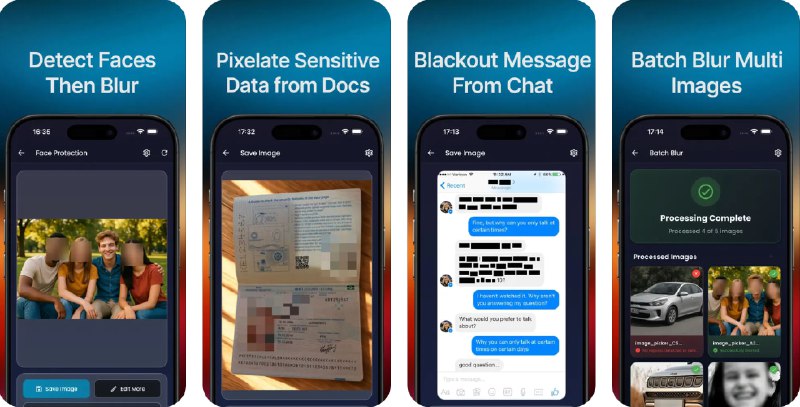  #应用限免  软件名称：PrivacyBlur : Face Blur   支持平台：#iOS 15.6+  软件价格：内购限免  软件简介：一款AI智能隐私保护工具，可自动识别人脸、车牌、证件和敏感信息并进行模糊处理，还提供手动模糊工具精确控制，适用于社交媒体分享或个人图片发送前的隐私保护，帮助您有效控制分享内容，确保私人信息安全