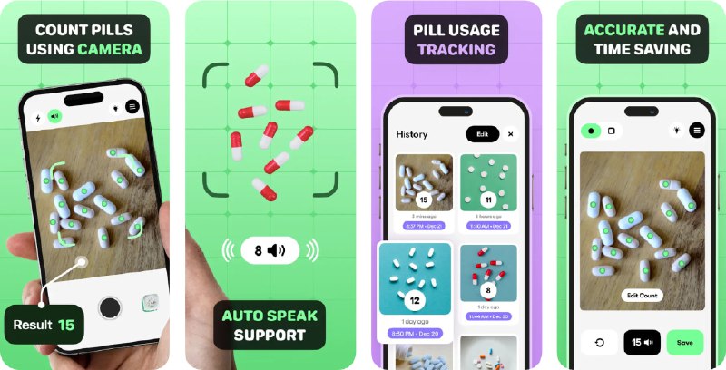  #应用限免  软件名称：Pill Counter  支持平台：#iOS 15.0+  软件价格：￥38.00 -> ¥0.00  软件简介：一款高效的药丸计数工具，通过拍照或导入图片，应用可自动识别并精准统计各类药片、胶囊的数量，还支持多语言语音播报结果，方便读取