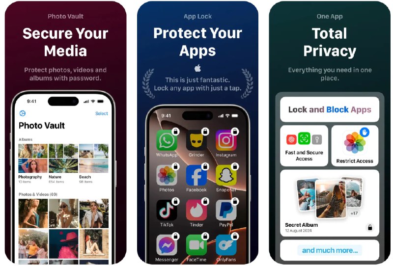  #应用限免  软件名称：Photo Vault  支持平台：#iOS 16.0+  软件价格：内购限免  软件简介：一款提供密码保护、便捷存储您的媒体文件的应用，可安全管理和保护您的照片和视频记忆，同时还能给应用上锁，防止无授权的访问