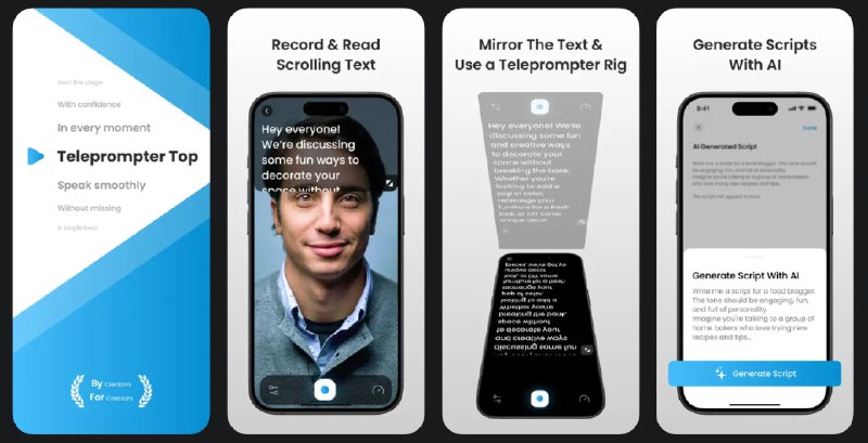  #应用限免  软件名称：Teleprompter Top Script Reader  支持平台：#iOS 15.0+  软件价格：内购限免  软件简介：一款可以将你的设备变成专业提示器的应用，帮助您流畅、自信地录制视频
