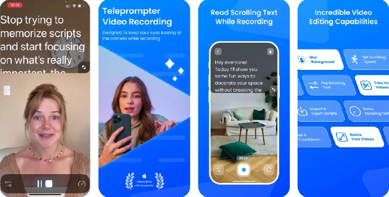  #应用限免  软件名称：Teleprompter Video Recording  支持平台：#iOS 15.0+  软件价格：内购限免  软件简介：一款将你的设备变成专业提词器的应用，适用于视频内容创作者、商务演示及想要提升镜头表现力的个人