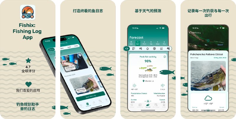🧭 #应用限免 📂 软件名称：Fishix: Fishing Log App 🍏 支持平台：#iOS 16.0+ 📊 软件价格：内购限免 🪟 软件简介：一款钓鱼行程规划与日志记录工具