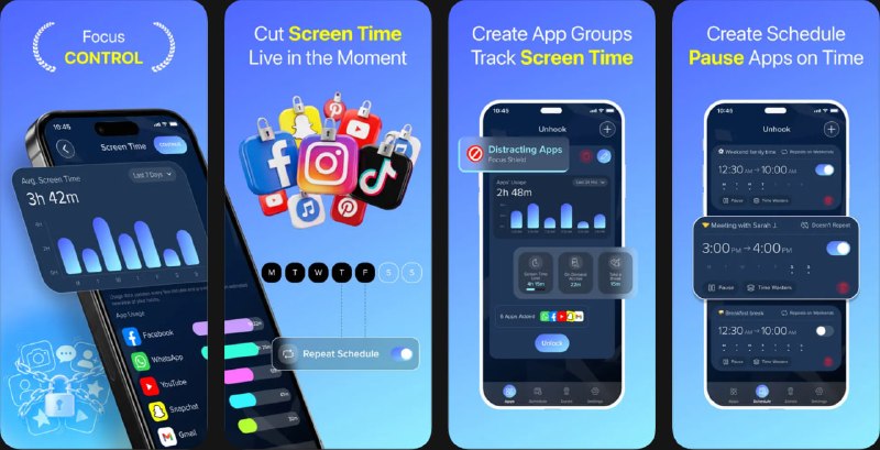  #应用限免  软件名称：Unhook: App Blocker & Focus  支持平台：#iOS 18.0+  软件价格：内购限免  软件简介： 一款专注力管理工具，支持按时间表和地理位置自动屏蔽干扰性应用和网站，可对应用分组管理，帮助用户摆脱手机成瘾，让专注成为默认状态