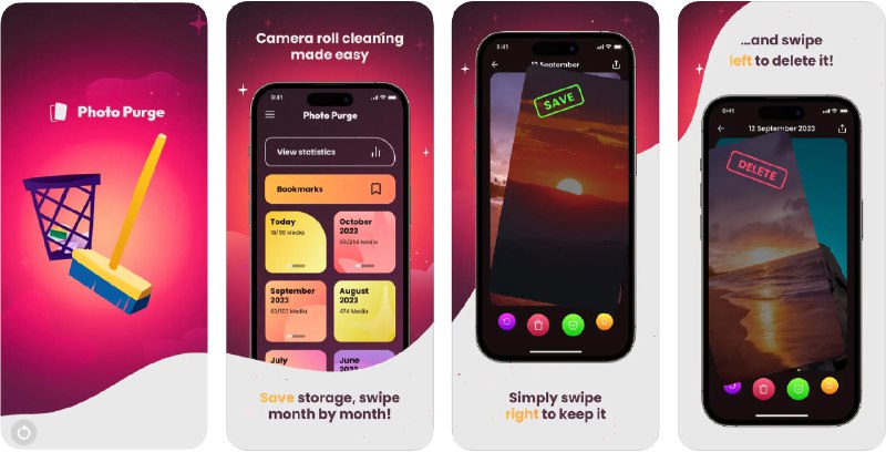  #应用限免  软件名称：Photo Purge: Swipe & Delete  支持平台：#iOS 13.0+  软件价格：内购限免  软件简介：一款简单易用的照片管理工具，帮助您快速清理和整理照片库