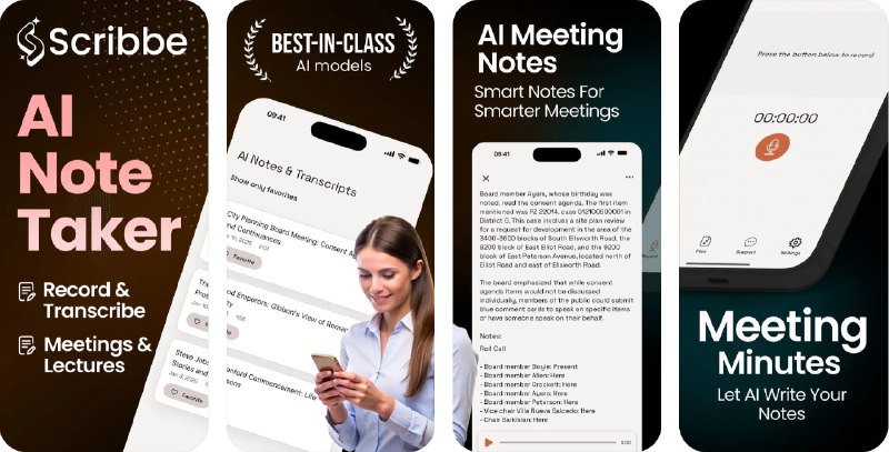  #应用限免  软件名称：Scribbe AI Note Taker  支持平台：#iOS 13.4+  软件价格：内购限免  软件简介：一款音频记录和转写的AI助手应用，主要功能包括音频录制和处理、AI驱动的精准转写、智能内容分析和多场景应用