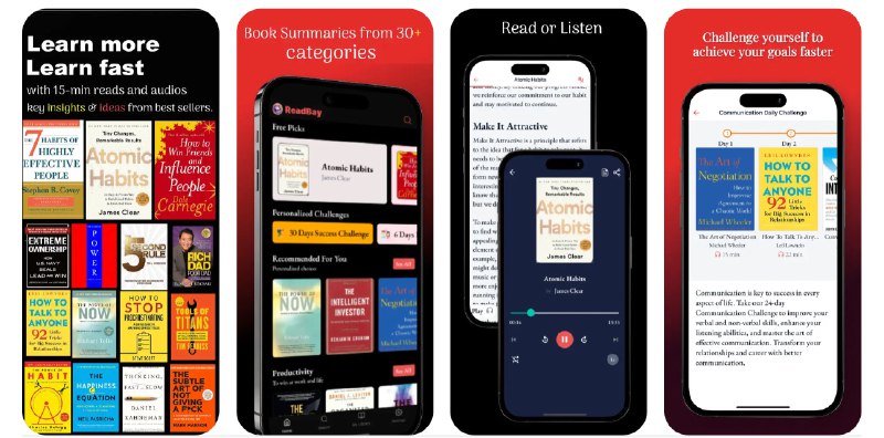  #应用限免  软件名称：ReadBay: Great Book Summaries  支持平台：#iOS 13.4+  软件价格：内购限免  软件简介：一款提供世界著名书籍关键观点的阅读应用，涵盖自我成长、生产力、商业等多个主题