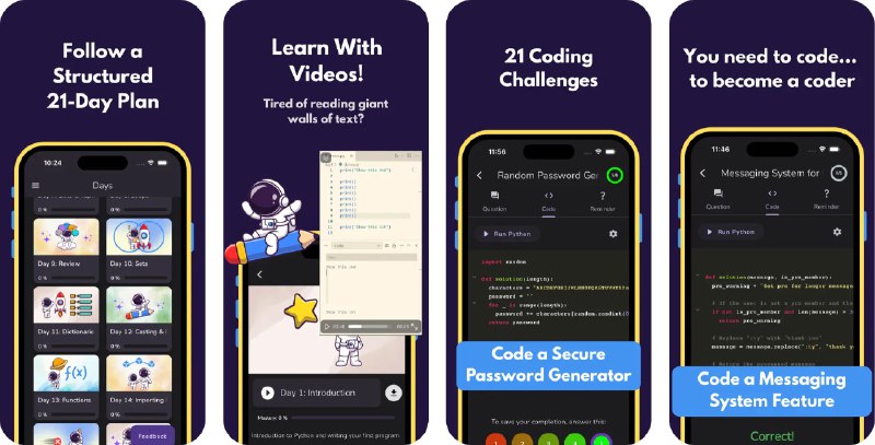  #应用限免  软件名称：Learn Python in 21 Days  支持平台：#iOS 15+  软件价格：内购限免  软件简介：一款面向新手的 Python 编程自学应用，按照每日一讲的形式，带你系统掌握 Python 基础