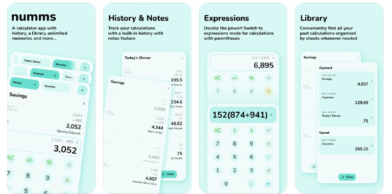  #优质应用  软件名称：Numms  支持平台：#iOS 12.0+  软件价格：免费  软件简介：一款带有历史记录、笔记、深色模式的计算器应用