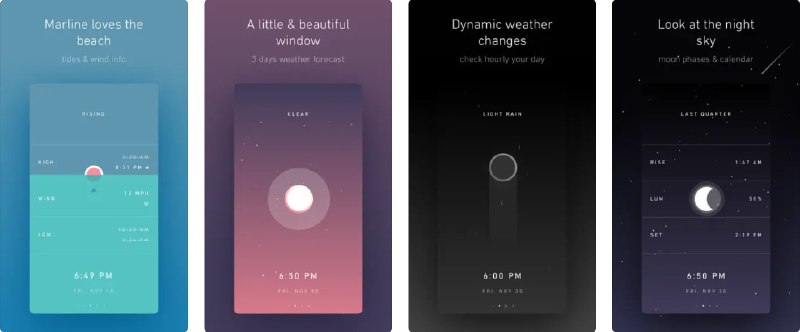  #应用限免  软件名称：Marline  支持平台：#iOS 10.3+  软件价格：¥6.00 -> ¥0.00  软件简介：一个天气应用，可以提供小时天气预报，7天天气预报，实时潮汐，月历，日出和日落时间，动态天气和海洋变化，以及天气和潮汐表的摘要信息，还可以接受日食、流星雨等天文现象通知
