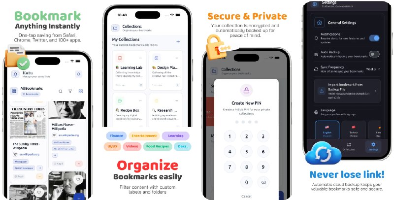  #应用限免  软件名称：Kutu: Bookmark Manager  支持平台：#iOS 14.0+  软件价格：内购限免  软件简介：一款高效的书签管理与链接保存工具，支持快速保存网页、收藏链接