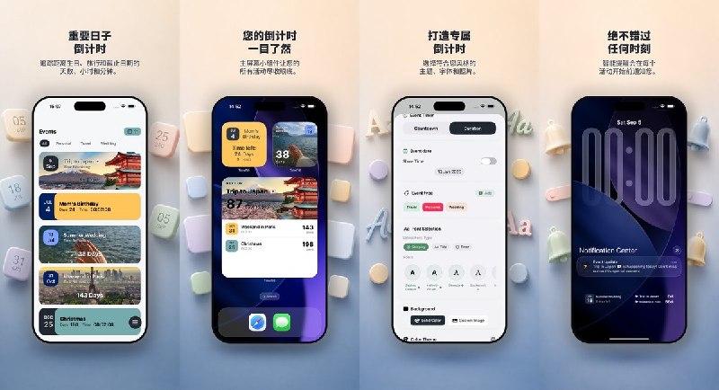  #应用限免  软件名称：TimeTill: Countdown & Widgets   支持平台：#iOS 17.0+  软件价格：内购限免  软件简介：一款精美的倒计时小组件应用，支持创建无限量倒计时，提供 50 多种字体和主题，可用照片、颜色个性化定制