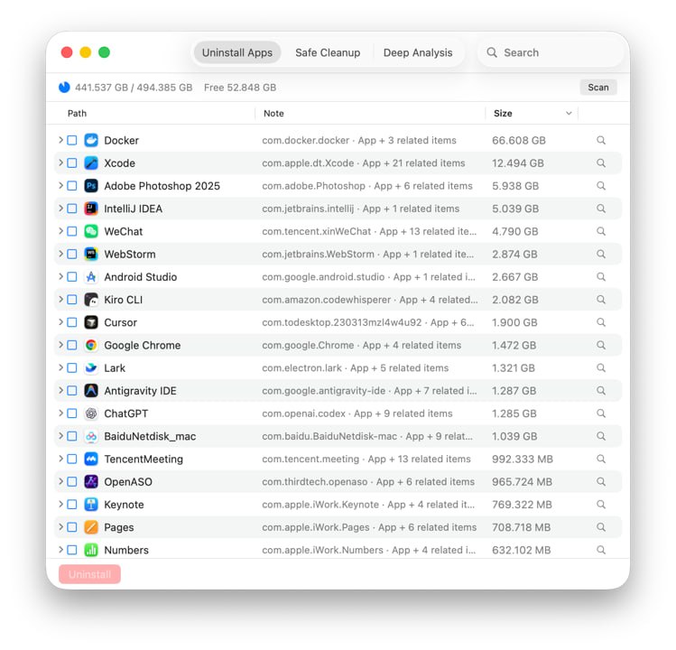  #优质应用  软件名称：LittleClean  支持平台：#macOS   软件价格：免费  软件简介：一款完全开源且免费的 macOS 深度垃圾清理与开发者环境管理工具