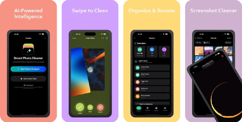  #应用限免  软件名称：Snapure: Secure Photo Cleaner  支持平台：#iOS 17.6+  软件价格：￥22.00 -> ¥0.00  软件简介：一款利用 AI 智能分析和清理照片库的工具