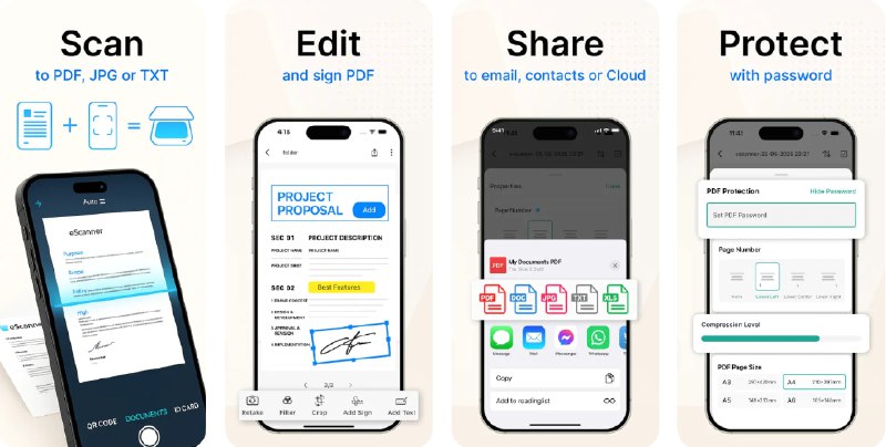  #应用限免  软件名称：eScanner: PDF document scanner  支持平台：#iOS 15.6+  软件价格：内购限免（跳过试用后在设置中进入内购）  软件简介：一款多功能AI文档扫描仪，可以将您的设备变成强大的便携式PDF扫描工具