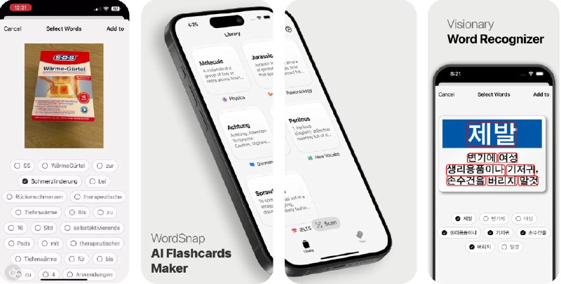  #应用限免  软件名称：WordSnap - AI 闪存卡制作工具  支持平台：#iOS 18.1+  软件价格：内购限免  软件简介：一款强大的闪卡制作工具，可以使用AI技术识别图像中的单词并自动生成闪卡，支持自定义闪卡的内容和格式，软件会提供详细的上下文解释，利用智能复习算法以帮助您高效复习，让您更加流畅地学习各国语言