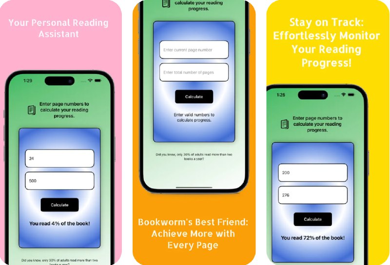  #应用限免  软件名称：Book Progress: Reading Tracker  支持平台：#iOS 17.4+  软件价格：¥15.00 -> ¥0.00  软件简介：一款阅读进度追踪工具，您可以轻松记录当前页码和书本总页数，实时计算并以百分比形式显示你的阅读进展，让每一页的翻动都更有成就感