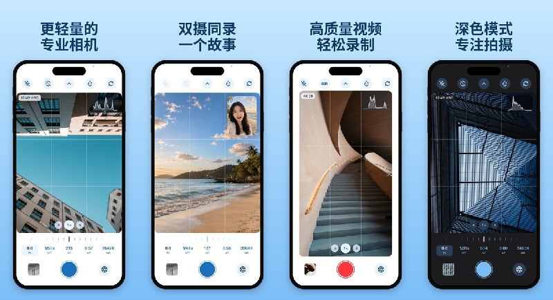  #应用限免  软件名称：Prismark 专业相机  支持平台：#iOS 17.0+  软件价格：￥18.00 -> ¥0.00  软件简介：一款轻量而专业的相机应用，支持照片与视频双模式、手动参数（EV / 快门 / ISO / 对焦 / 白平衡）、多镜头切换、双摄录制、HDR 视频、实时直方图与过曝警告、构图辅助